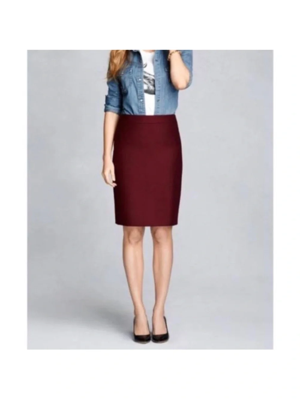 J. Crew Classic Wool #2 Pencil Skirt in Pinot Noir